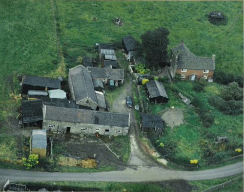 Arial view of Ladymoor Gate Farmhouse and buildings in 1972